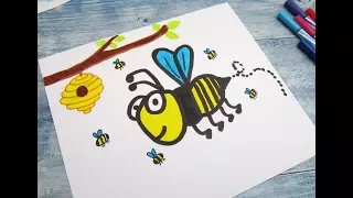 How to turn Letter "b" into a Cartoon BEE ! Fun with Alphabets Drawing for kids