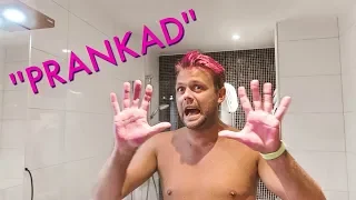 PRANK - Lägger LILA hårfärg i Gustavs schampo... hahahaha ops