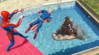 GTA 5 Water Ragdolls | SPIDER-MAN vs Alligator Jumping Into Pool (Funny Moments) Ep.127