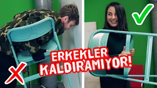 SADECE KADINLAR KALDIRABİLİYOR! (Sandalye Kaldırma Akımı) #ChairChallange