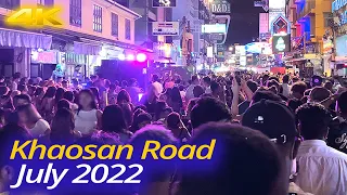 Khaosan Road - Bangkok Nightlife 2022 Thailand - July 🇹🇭- 4K 60fps