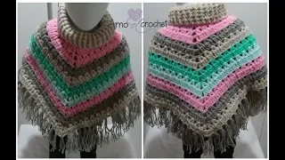 Poncho de colores en punto fantasia todos los tamaños en crochet