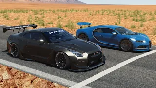 3500HP NISSAN GTR R35 VS 1700HP BUGATTI CHIRON DRAG RACE