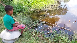 Best Hook Fishing Video 2022 | Traditional Little Boy Hunting Big Fish With Hook By River#fishing