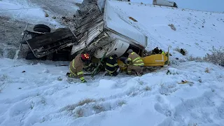 Trucks mangled in pileup on I-80 in southwest Wyoming