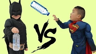 Superhero Bottle Flip Challenge Batman Vs Superman Kids Amazing Trick Shots Fun With Ckn Toys