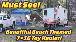 Gorgeous 7×16 Cargo Trailer Conversion Toy Hauler Decorated For The Beach