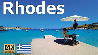 Rhodes 4K - Walking on 5 Top Beaches - Clear Water, Sand, and Sunbathing