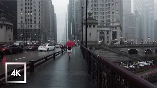 Rainy Day in Downtown Chicago, Light Thunderstorm and City Sounds