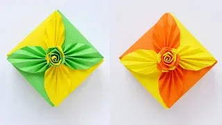 WOW! Beautiful Paper GIFT BOX WITH LEAVES AND ROSE | Origami Idea for birthday | Tutorial DIY