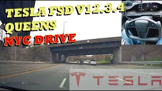 Tesla FSD V12.3.4 Drive in Queens NYC.