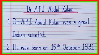 10 lines on Dr APJ Abdul Kalam in english/Essay on Dr APJ Abdul Kalam/Dr APJ Abdul Kalam essay