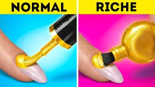 BRICOLAGE RICHE VS PAUVRE || Cheveux et Ongles Longs ! Astuces Parentales par 123 GO! TRENDS