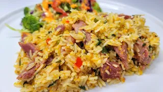 seasoned pumpkin rice/w smoked turkey recipe | week night dinner