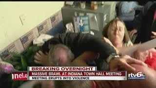 Massive brawl at Indiana town hall meeting