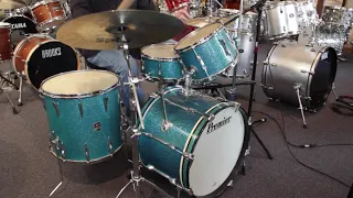 Vintage 1960's Premier Aquamarine Sparkle with Matching Snare 20, 12, 16