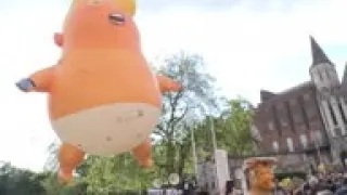 Trump blimp flies over protest in Irish capital