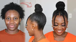 Easy Top Knot Bun Hairstyle on Short 4c Natural Hair | NO Heat