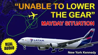 “Unable to lower the gear”. LATAM Cargo B763 has gear problem at New York Kennedy. Real ATC