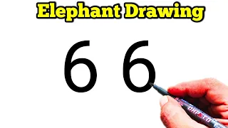 How to Draw Elephant From 66 Number | Elephant Drawing Step By Step | Number Drawing