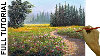 Acrylic Landscape Painting TUTORIAL / Flower Field / JMLisondra