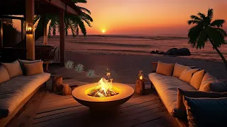 Sunset Serenity by the Beach House | Fireplace & Ocean Wave Sounds | Relax, sleep well