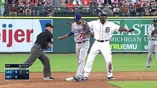 LAD@DET: Out call overturned in the 2nd inning