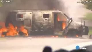 Raw: Van of Dallas police shooting suspect explodes