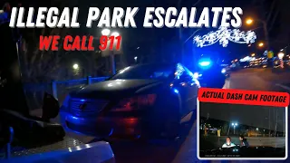 Illegal Parker Pretends To Get Hit By The Tow Truck | Escalation Leads To 911 Call