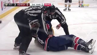 Teddy Blueger VS Brenden Dillon Fight Pitsburgh Penguins at Washington Capitals