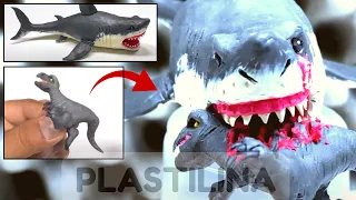 Como hacer un MEGALODON devorando un T-REX de Plastilina paso a paso