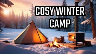 Winter Camping with Tent and Wood Stove