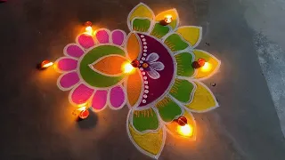 Karthigai deepam 2022 villaku kolam| 3*1dots Beautiful diya muggulu| Super rangoli|Amazing rangoli