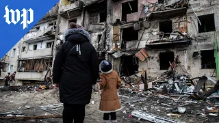 A building damaged, lives destroyed in apparent Russian strike