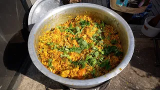 Making vegetable biryani for 25 people - cooking outside on the fire like a wedding biryani!!