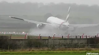 EXTREME Hard Touch and GO AROUND Emirates 777 at Newcastle Airport