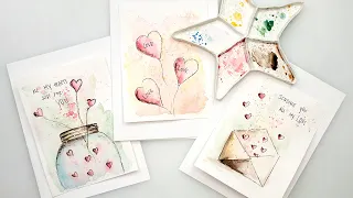 Watercolor Valentine's  day easy cards tutorial for beginners - DIY cards