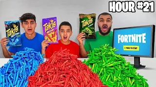 Last To Stop Eating ONE COLORED TAKIS While Playing Fortnite Wins V-Bucks (RED VS GREEN VS BLUE)