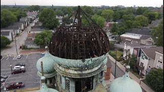 Crews dismantle dome at St. Theodosius Orthodox Cathedral in Cleveland after fire