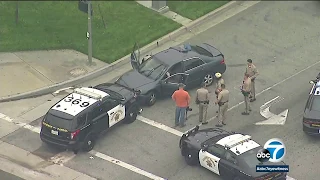 Chase ends in Downey after suspect crashes head-on with CHP vehicle | ABC7