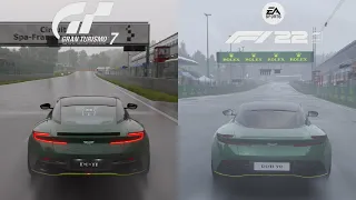 F1 22 Vs Gran Turismo 7 - Comparison Aston Martin DB11 & Rain Circuit de Spa-Francorchamps [4K PS5]