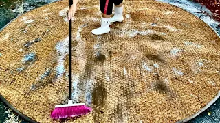 Extremely BIG dirty round sisal carpet cleaning satisfying rug cleaning ASMR