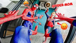 TEAM SPIDER-MAN Bros DIDN'T LISTEN to COMPLETELY Crazy SPIDER-MOM! (Comedy Stunt Action)