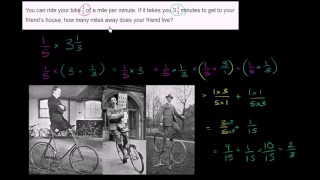 Multiplying fractions word problem: bike to a friend | Fractions | Pre-Algebra | Khan Academy