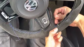 how to do steering wheel cover stitch for Golf R / GTI  mk7/mk7.5 alcantara steering wheel wrap DIY