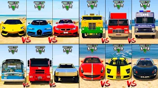 Bugatti Chiron vs Tesla CyberTruck vs Police Van vs Ferrari California - GTA 5 Mods Cars Compilation