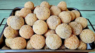 ขนมงาทอด ไส้ถั่วแดง แป้งกรอบนอกนุ่มใน - Sesame Seed Balls - Khanom HOloo