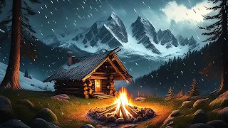 Nighttime Retreat: Relaxing Music with Cabin in the Rain and Campfire