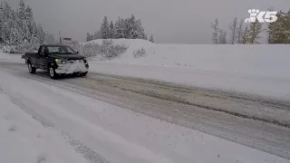 Driving snowy I-90 to Snoqualmie Pass