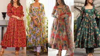Beautiful Floral Print Anarkali Suit Designs | floral print anarkali dresses | frock ke design